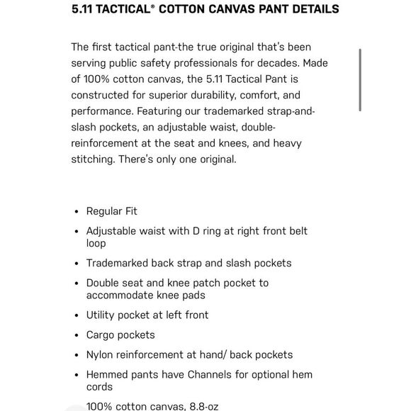 5.11 Tactical Cargo Cotton Canvas Pants - Size 32x32 - Picture 11 of 11
